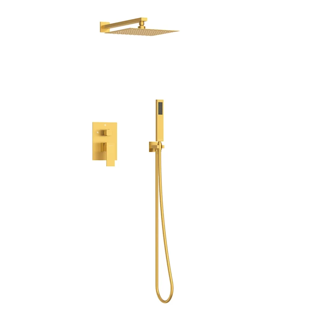 Balneo Système de douche avec pommeau de pluie or Acier inoxydable - Mitigeur de douche avec douchette CASCADE