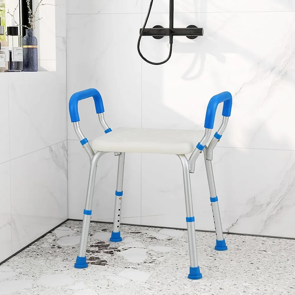 Siège De Douche|Giantex Banc de Douche à 2 Niveaux en HDPE, Tabouret de Bain Imperméable, pour Intérieur et Extérieur Salle de Bain, Entrée, Balcon, Bleu