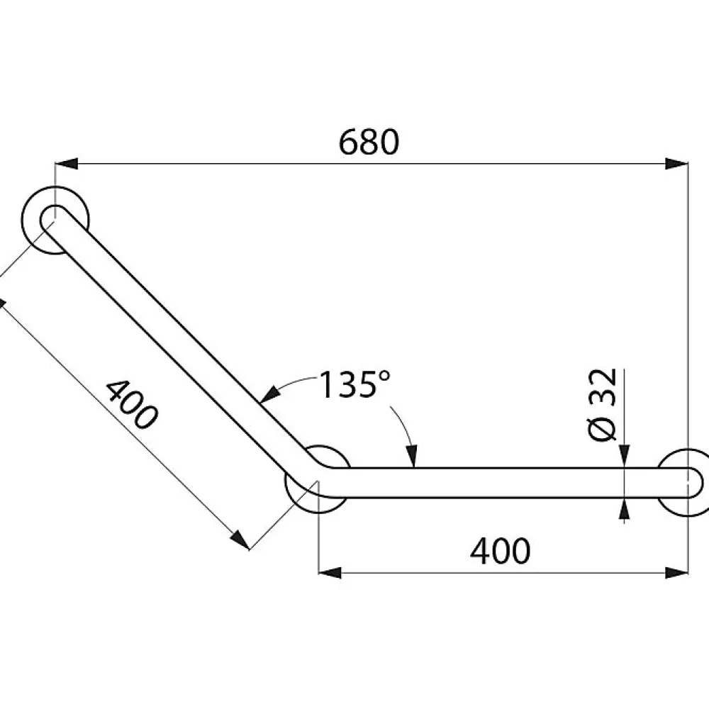 Barre D'Appui|Delabie Barre d'appui coudée Basic 135 degrés Diamètre 32 mm - 400 x 400 mm