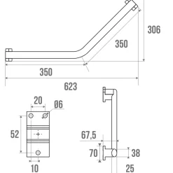Barre D'Appui|Godonnier Barre d'appui coudée en aluminium anodisé brillant anodisé 62,3 cm 135'