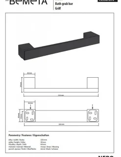 Barre D'Appui|Bemeta Barre d'appui de douche NERO en laiton noir 32 x4 x6 cm
