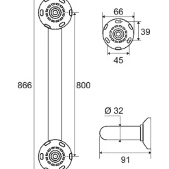 Pellet Barre d'appui droite chromé - 800 mm - Diamètre 30 mm - ASC