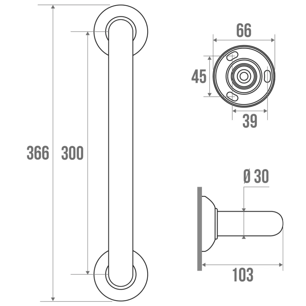 Godonnier Barre d'appui droite en aluminium jaune epoxy 36,6 cm