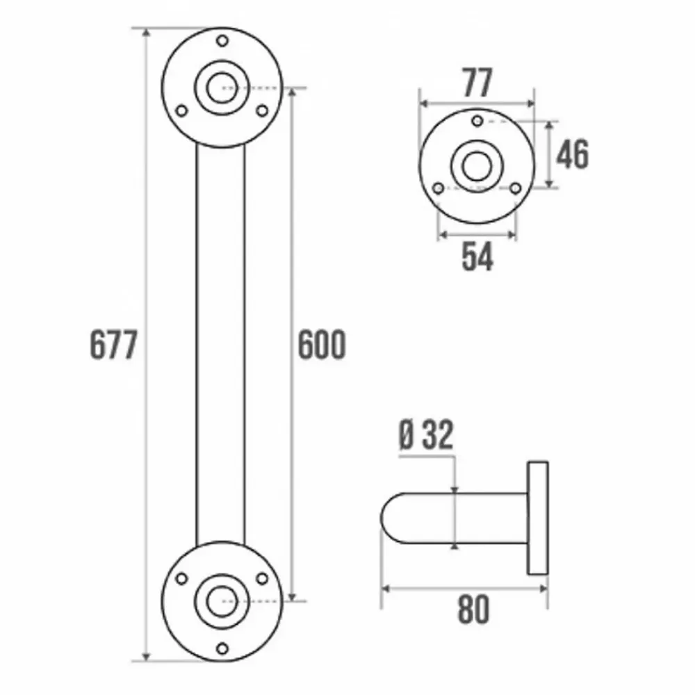 Pellet Barre d'appui droite Inox poli brillant 600mm