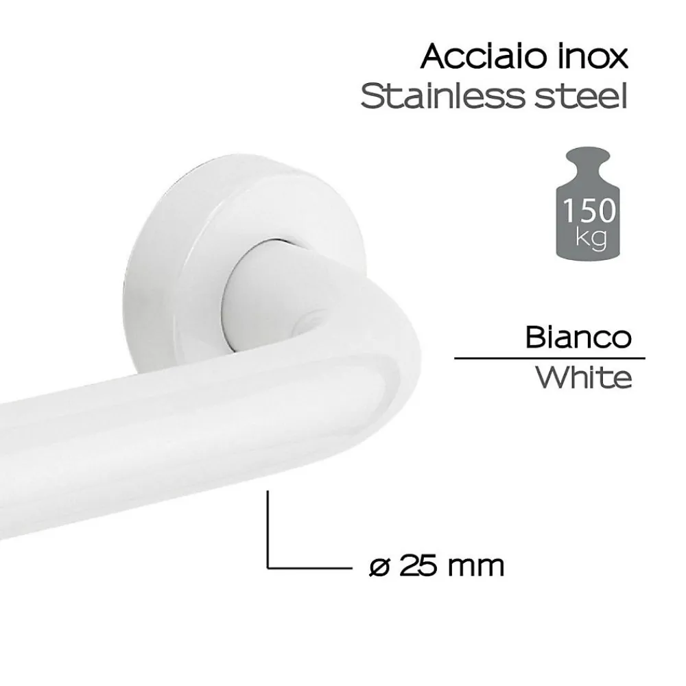 Kiamami Valentina Barre D'appui Murale Fixe Blanche 20 Cm En Acier Inoxydable