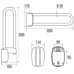 Pellet Barre d'appui relevable - 600 mm - Diamètre 30 mm - inox époxy blanc - ASC