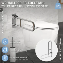 Ml-Design Barre dappui wc rabattable 60 cm en inox jusqua 200 kg pour personnes a mobilite reduite