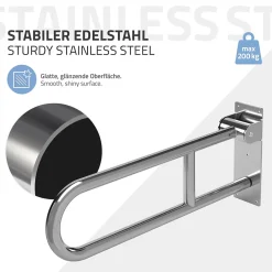 Ml-Design Barre dappui wc rabattable 60 cm en inox jusqua 200 kg pour personnes a mobilite reduite