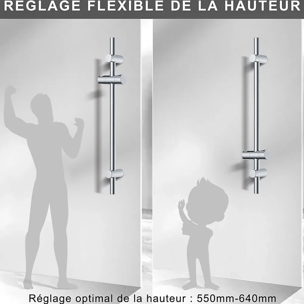Todot Barre de douche 70cm en Acier Inoxydable Chromé avec Fixations ajustables