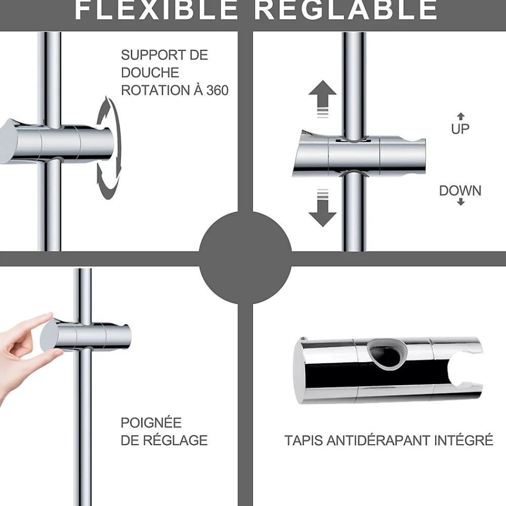 Todot Barre de douche 70cm en Acier Inoxydable Chromé avec Fixations ajustables