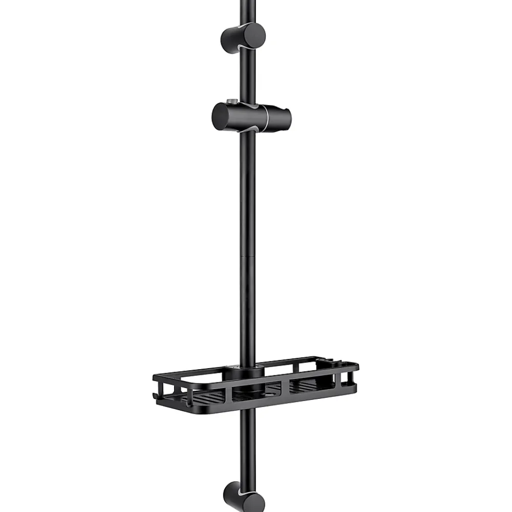 Auralum Max Barre de Douche en inox 70 cm avec Support de Pommeau de Douche, fixations murales réglables, Noir