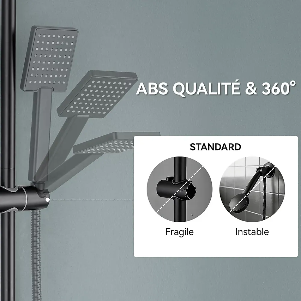 Auralum Max Barre de Douche en inox 70 cm avec Support de Pommeau de Douche, fixations murales réglables, Noir