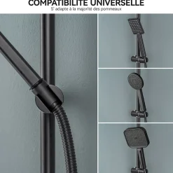 Auralum Max Barre de Douche en inox 70 cm avec Support de Pommeau de Douche, fixations murales réglables, Noir