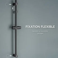 Auralum Max Barre de Douche en inox 70 cm avec Support de Pommeau de Douche, fixations murales réglables, Noir