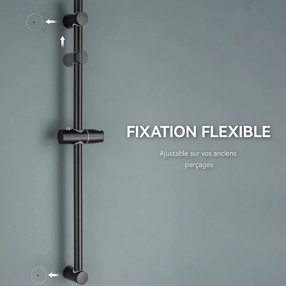 Auralum Max Barre de Douche en inox 70 cm avec Support de Pommeau de Douche, fixations murales réglables, Noir