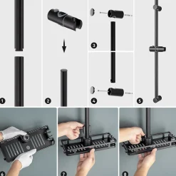 Auralum Max Barre de Douche en inox 70 cm avec Support de Pommeau de Douche, fixations murales réglables, Noir