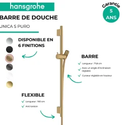 Pommeau De Douche, Flexible Et Barre De Douche|Hansgrohe Barre de douche Unica S Puro 65 cm avec flexible Bronze brossé