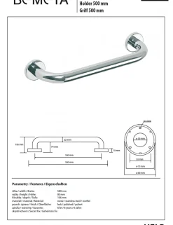 Barre D'Appui|Bemeta Barre de maintien de douche HELP en acier inoxydable-58x8x10,6cm--
