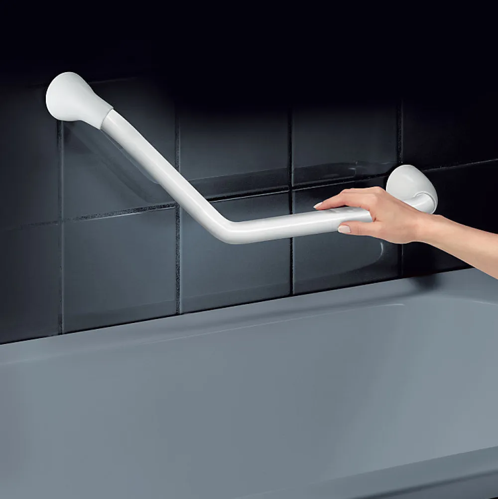 Spirella Barre de redressement ou d'appui coudée PROF Acier Inox 73,5cm Blanc