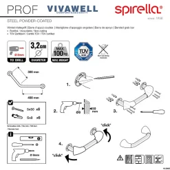 Spirella Barre de redressement ou d'appui coudée PROF Acier Inox 73,5cm Blanc