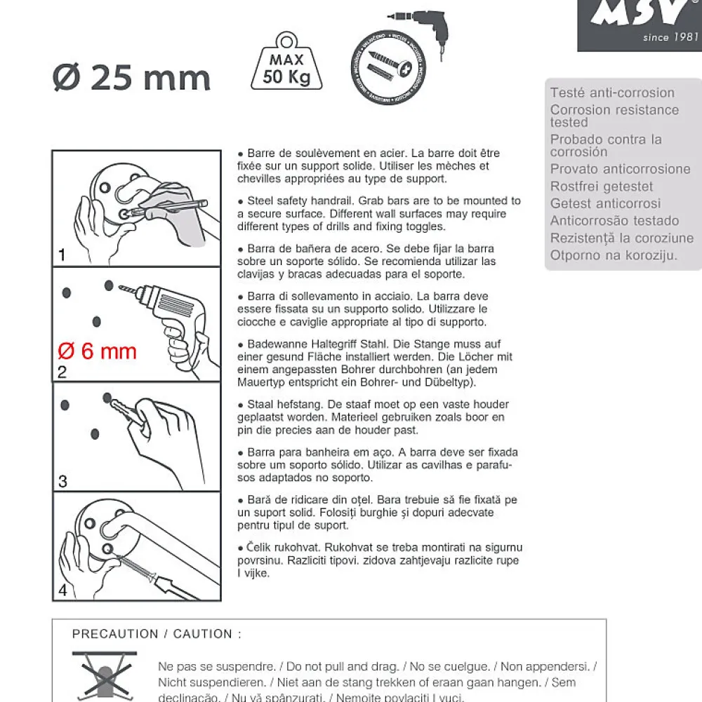 Barre D'Appui|MSV Barre de redressement ou d'appui Acier 60cm Chromé