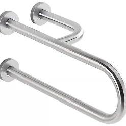 Sanindusa Barre de relèvement et appui en U avec renfort latéral à droite PMR normes handicapé NewWCCare 60 inox brossé