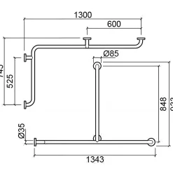 Barre D'Appui|Sanindusa Barre de relèvement et appui en angle horizontal 1 remontée PMR normes handicapé NewWCCare inox brossé