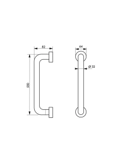 Thirard Barre droite de maintien, inox 304, longueur 550mm, diamètre 32mm, finition inox brossé -