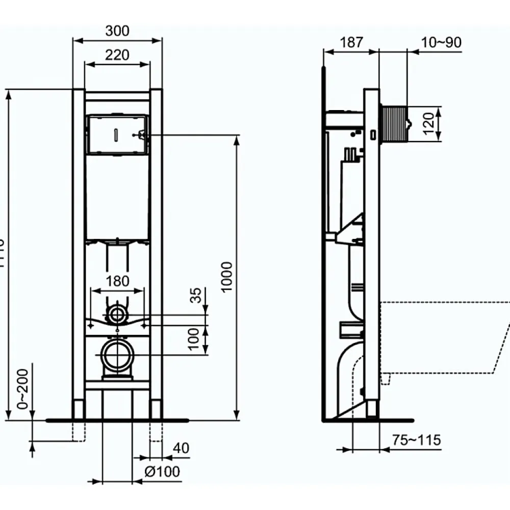 Wc Suspendu|Ideal Standard Bati-support autoportant gain de place éco certifié NF + plaque carrée