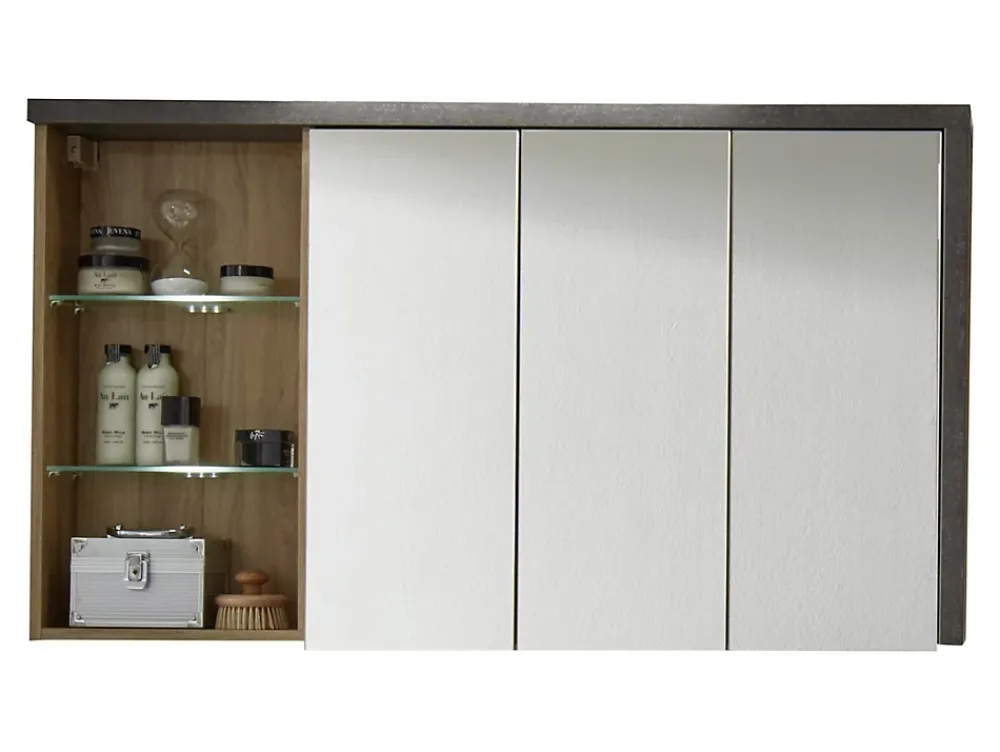 Armoire De Toilette|Trend Team BAY - Meuble salle de bain mélaminé. Armoire de toilette avec miroir. L - H - P : 123 - 71 - 18 cm