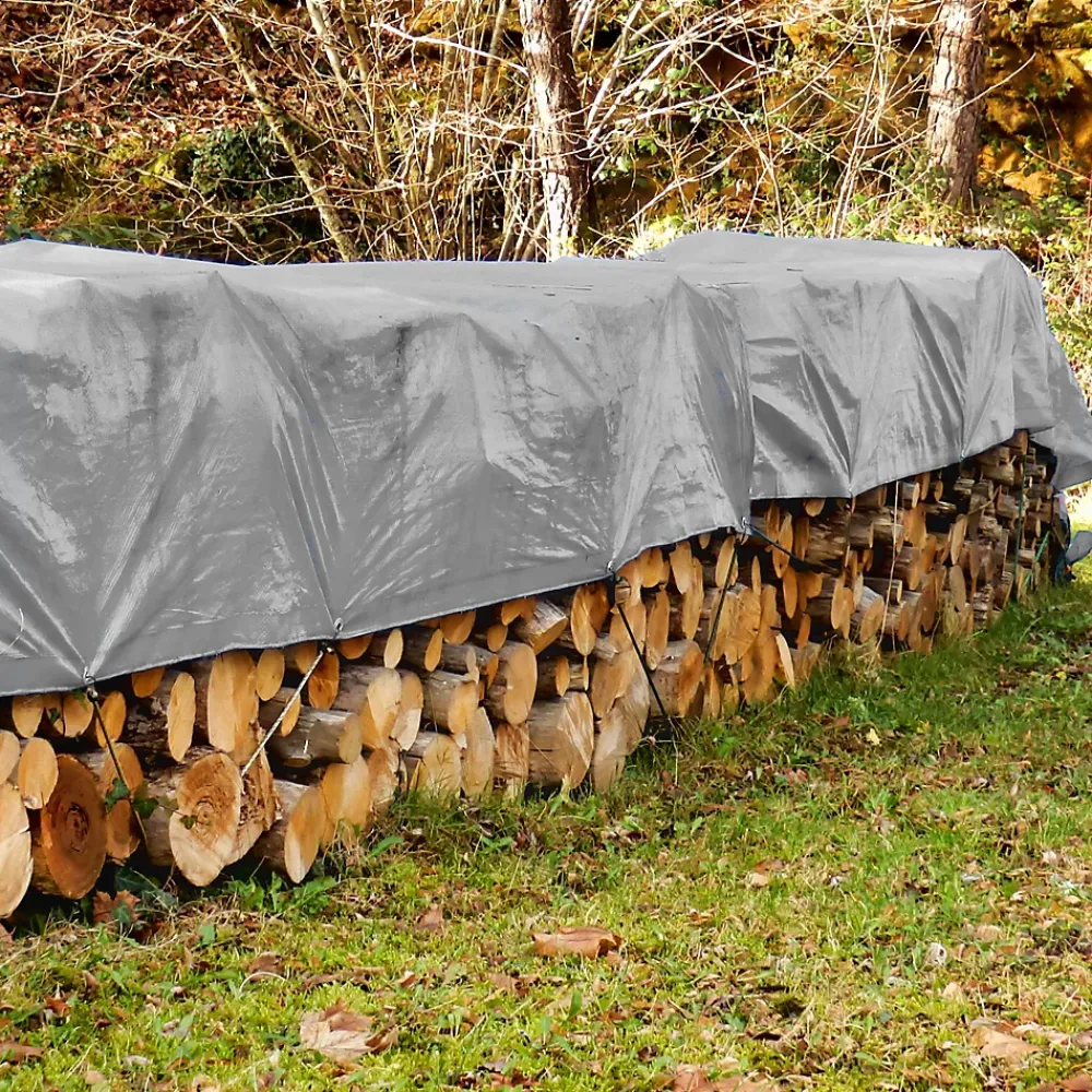 ECD Germany Bâche de couverture étanche protection en PE avec oeillets 1,5x6 m 260 g/m² gris