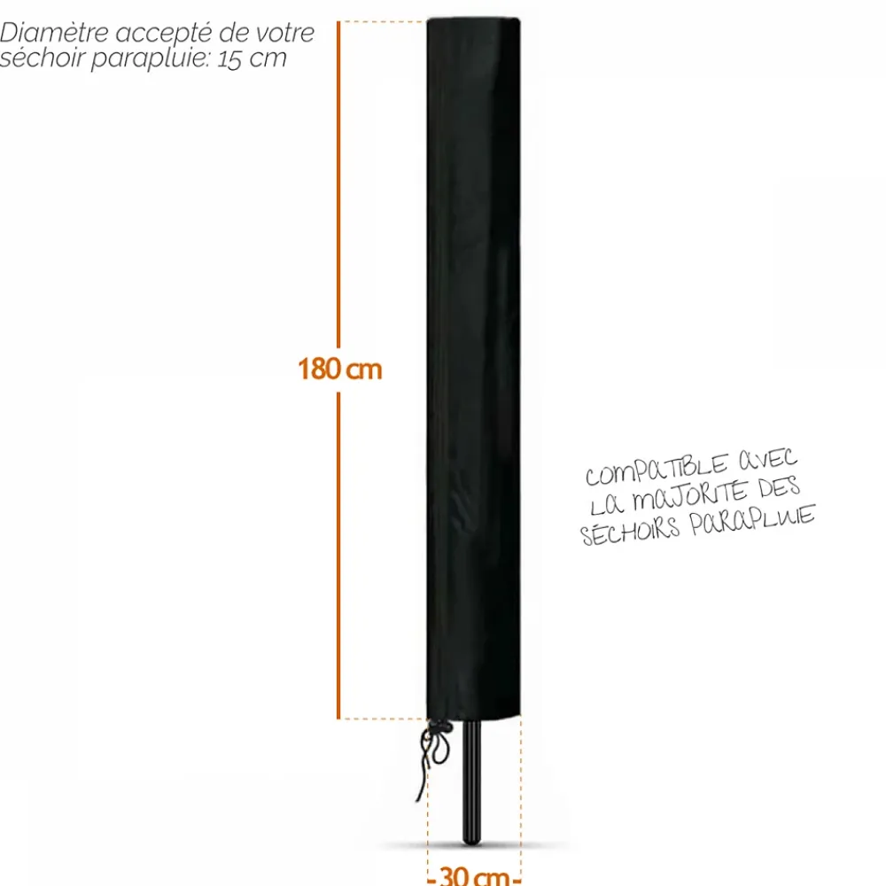 Etendoir À Linge|Linxor Bâche, housse de protection imperméable pour séchoir parapluie - 180 x 30 x 30 cm - Noir -