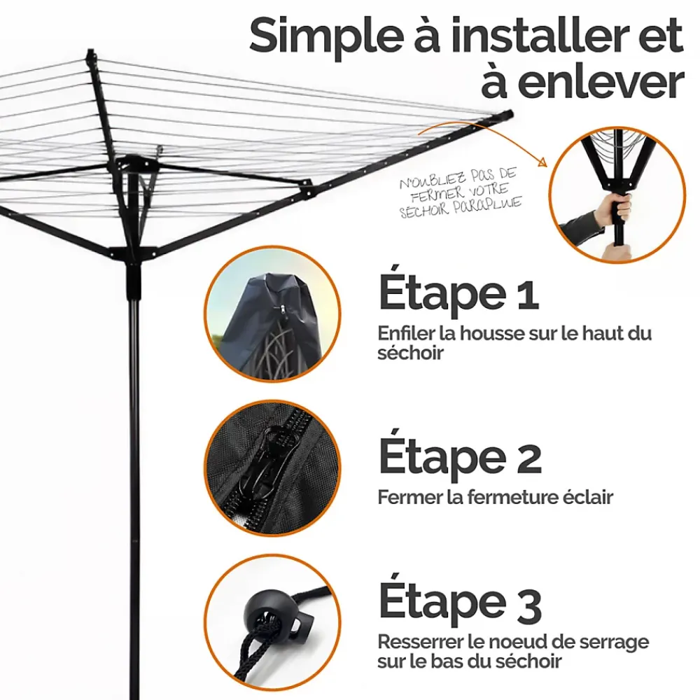 Etendoir À Linge|Linxor Bâche, housse de protection imperméable pour séchoir parapluie - 180 x 30 x 30 cm - Noir -