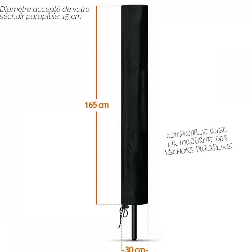 Etendoir À Linge|Linxor Bâche, housse de protection imperméable pour séchoir parapluie - 165 x 30 x 30 cm - Noir -