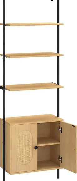 Giantex Bibliotheque avec 4 Niveaux d'Étagères Ouvertes en Bois,avec Cadre Métallique et Armoire 2 Niveaux, pour Salon, Chambre, Cuisine