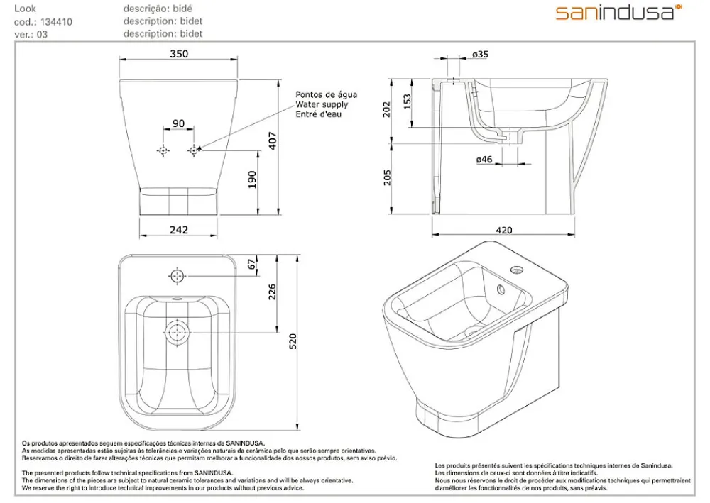 Bidet|Sanindusa Bidet céramique traditionnelle Look a poser au sol blanc (robinet et vidage non inclus)