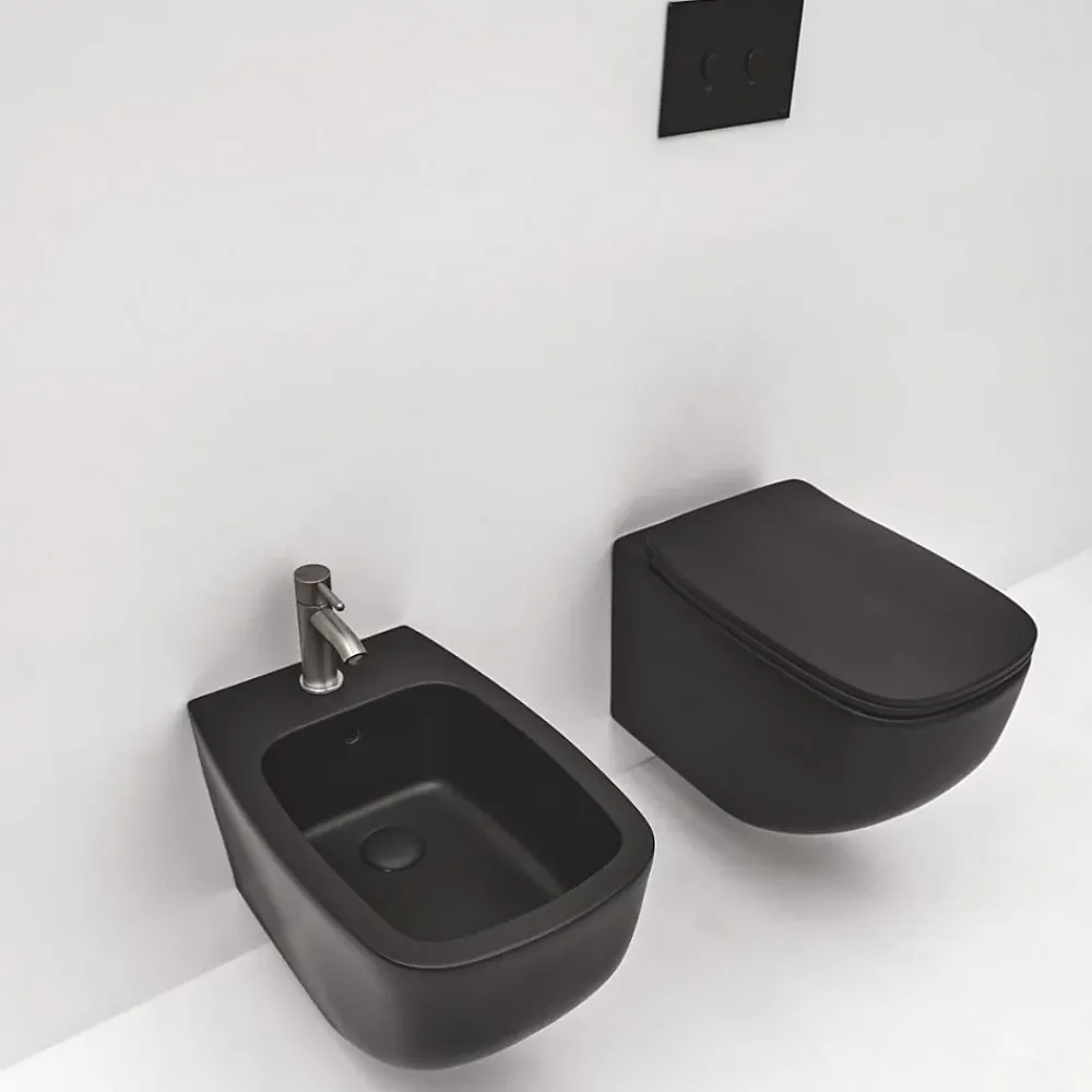 Wc Suspendu|Kiamami Valentina Bidet Et Toilettes Suspendus En Céramique Noir Mat Mozart