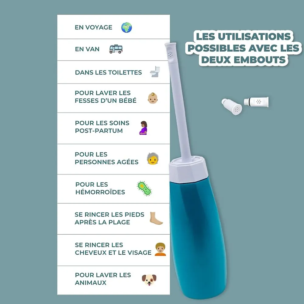 Expert Bidet Portable pour Toilette Intime avec deux embouts ajustables - Marque Française - 400 ml - Douchette de Voyage - WC