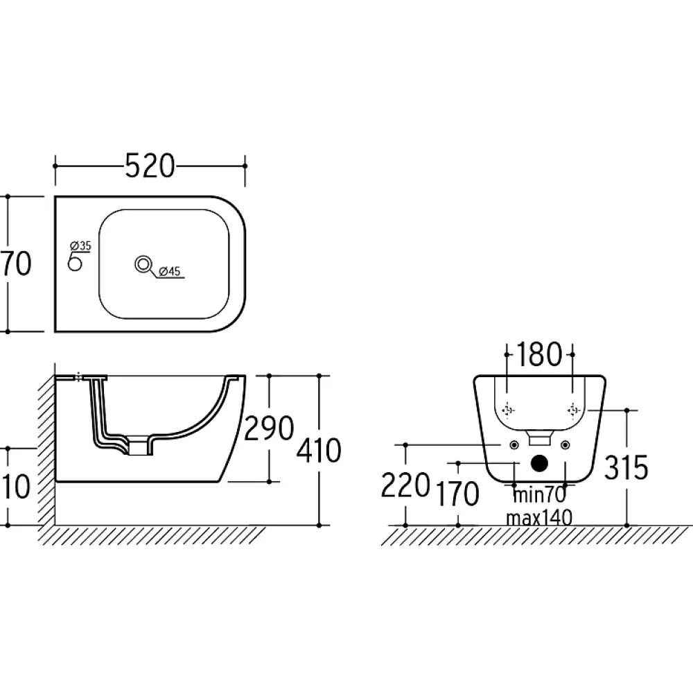Bidet|Otitec Bidet suspendu - 52 x 37 x 29 cm - Blanc - CLEO