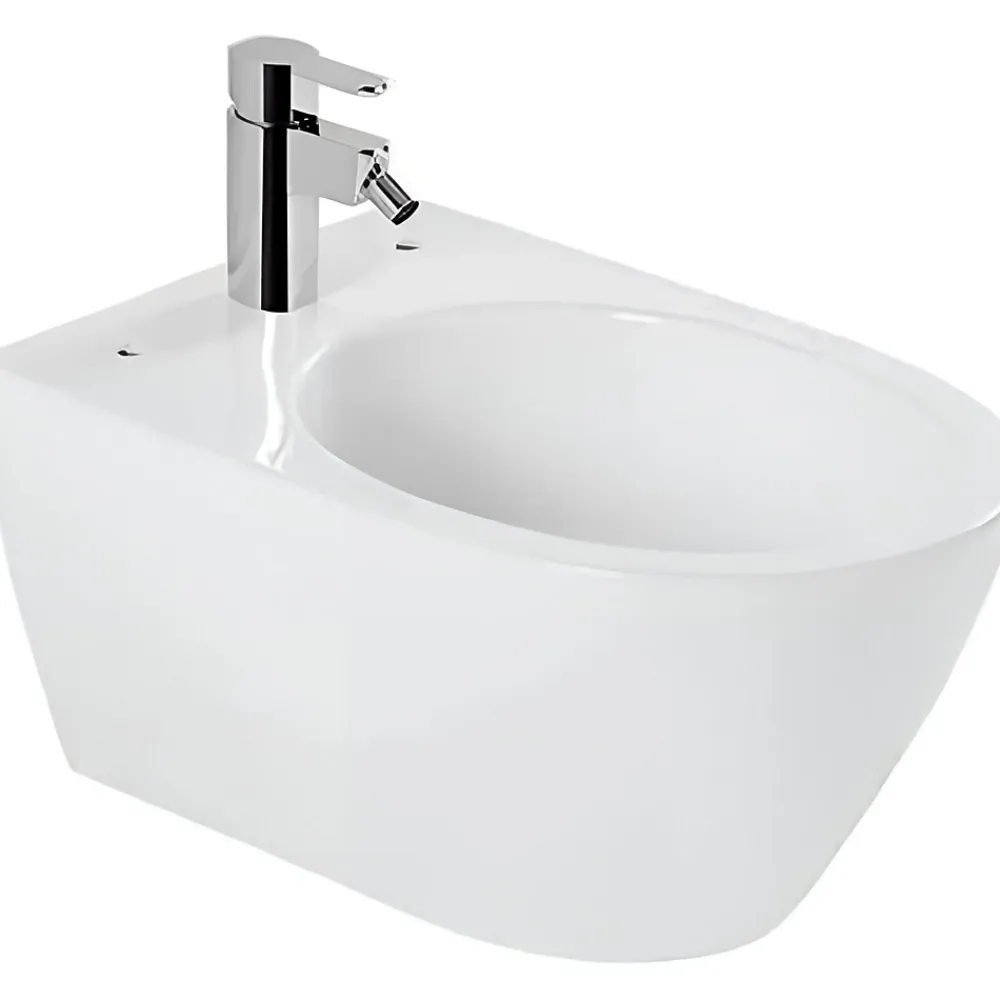 Sanindusa Bidet suspendu céramique traditionnelle Sanlife avec trous pour abattant (abattant non compris) blanc