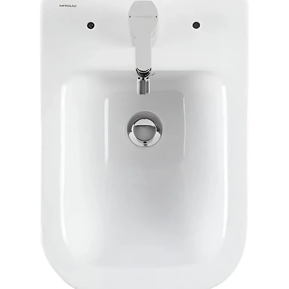 Sanindusa Bidet suspendu céramique traditionnelle Look avec trous pour abattant blanc (abattant, robinet et vidage non inclus)