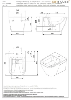 Sanindusa Bidet suspendu céramique traditionnelle Look avec trous pour abattant blanc (abattant, robinet et vidage non inclus)