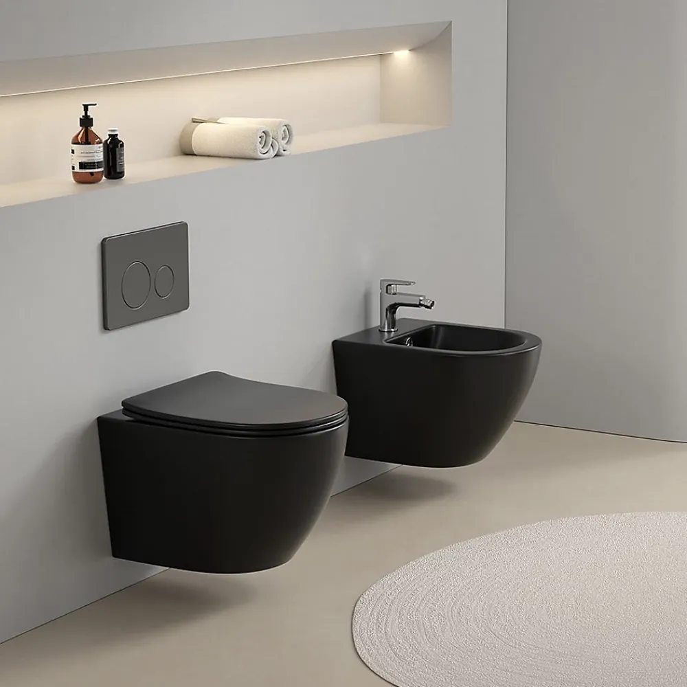 Kiamami Valentina Bidet Suspendu Rond Noir Mat - Folk