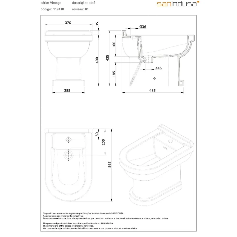 Sanindusa Bidet Vintage céramique traditionnelle blanc