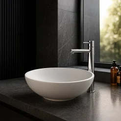 Vasque À Poser|Ambra BOLÉA - Vasque ronde à poser 40 cm en solide surface - Design épuré et contemporain