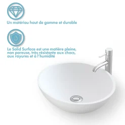 Vasque À Poser|Ambra BOLÉA - Vasque ronde à poser 40 cm en solide surface - Design épuré et contemporain