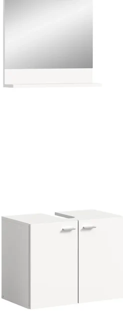 Meuble Sous Lavabo|Xonox Boston - Ensemble de 2 meubles de salle de bains (L/H/P : 57x186x33 cm) en mélaminé blanc, vasque non incluse