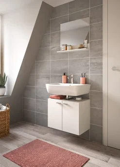 Meuble Sous Lavabo|Xonox Boston - Ensemble de 2 meubles de salle de bains (L/H/P : 57x186x33 cm) en mélaminé blanc, vasque non incluse