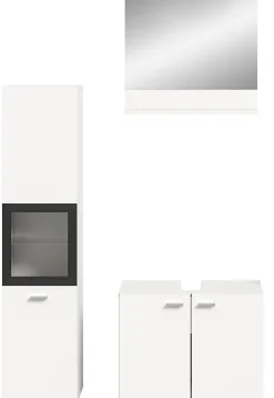 Xonox Boston - Ensemble de 3 meubles de salle de bains (L/H/P : 102x186x33 cm) en mélaminé blanc, vasque non incluse