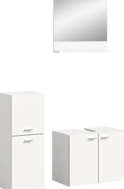 Meuble Sous Lavabo|Xonox Boston - Ensemble de 3 meubles de salle de bains (L/H/P : 102x186x33 cm) en mélaminé blanc, vasque non incluse